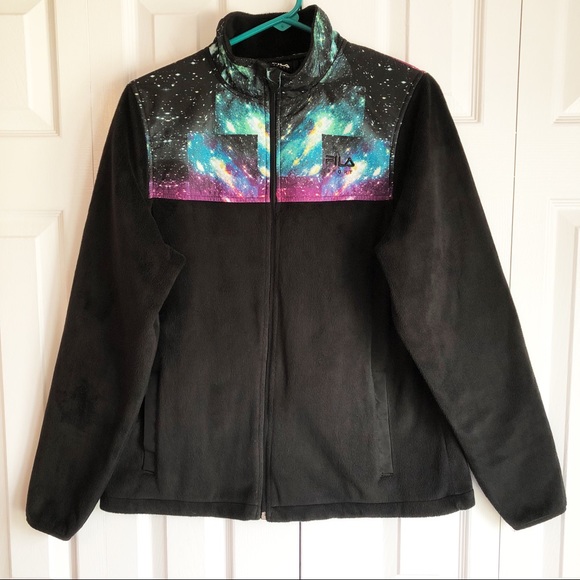 FILA Sport Black Galaxy Print Performance Fleece Jacket Medium - Picture 1 of 16